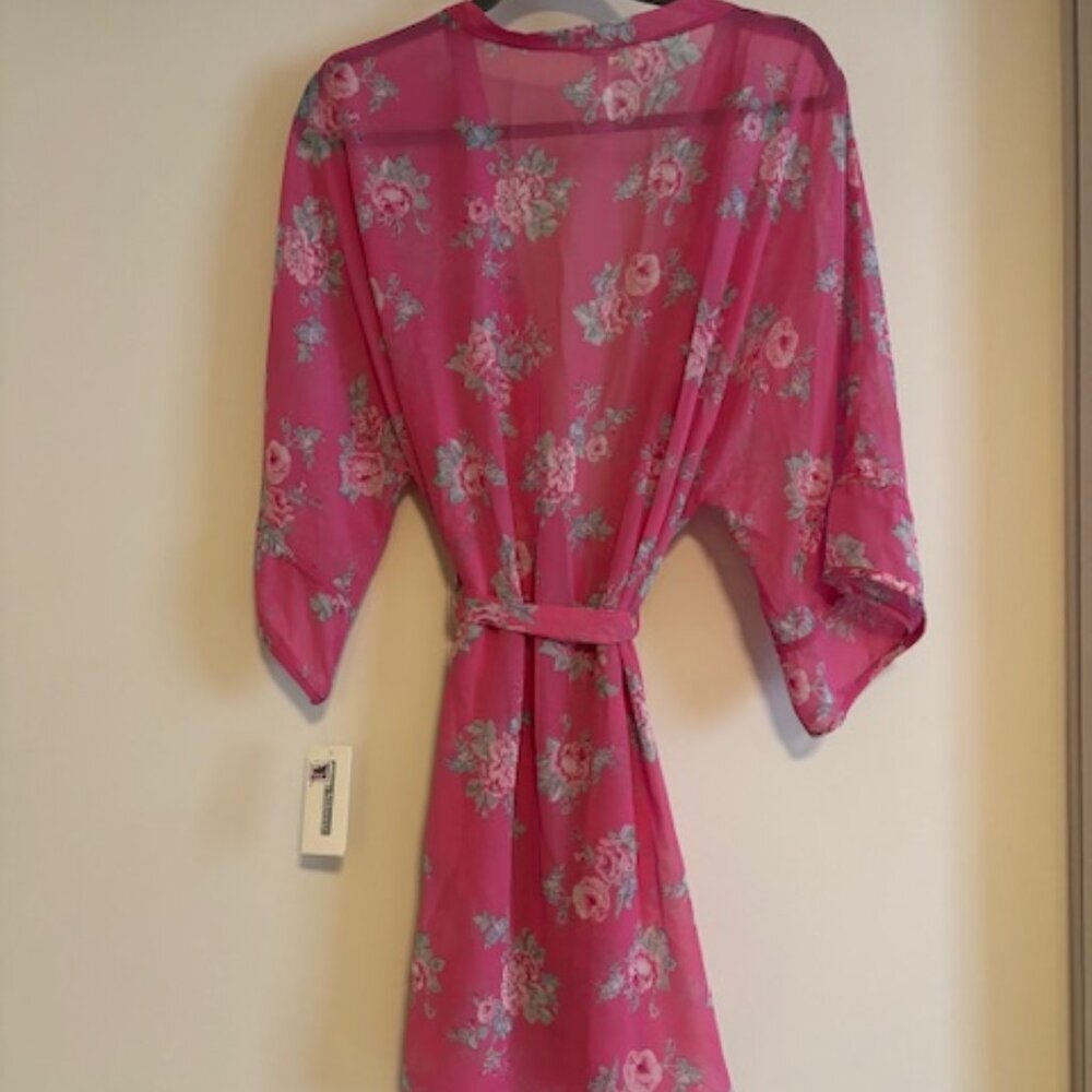 Flora Nikrooz Womens Floral Chiffon Robe Dark Pink size Medium - Picture 2 of 6